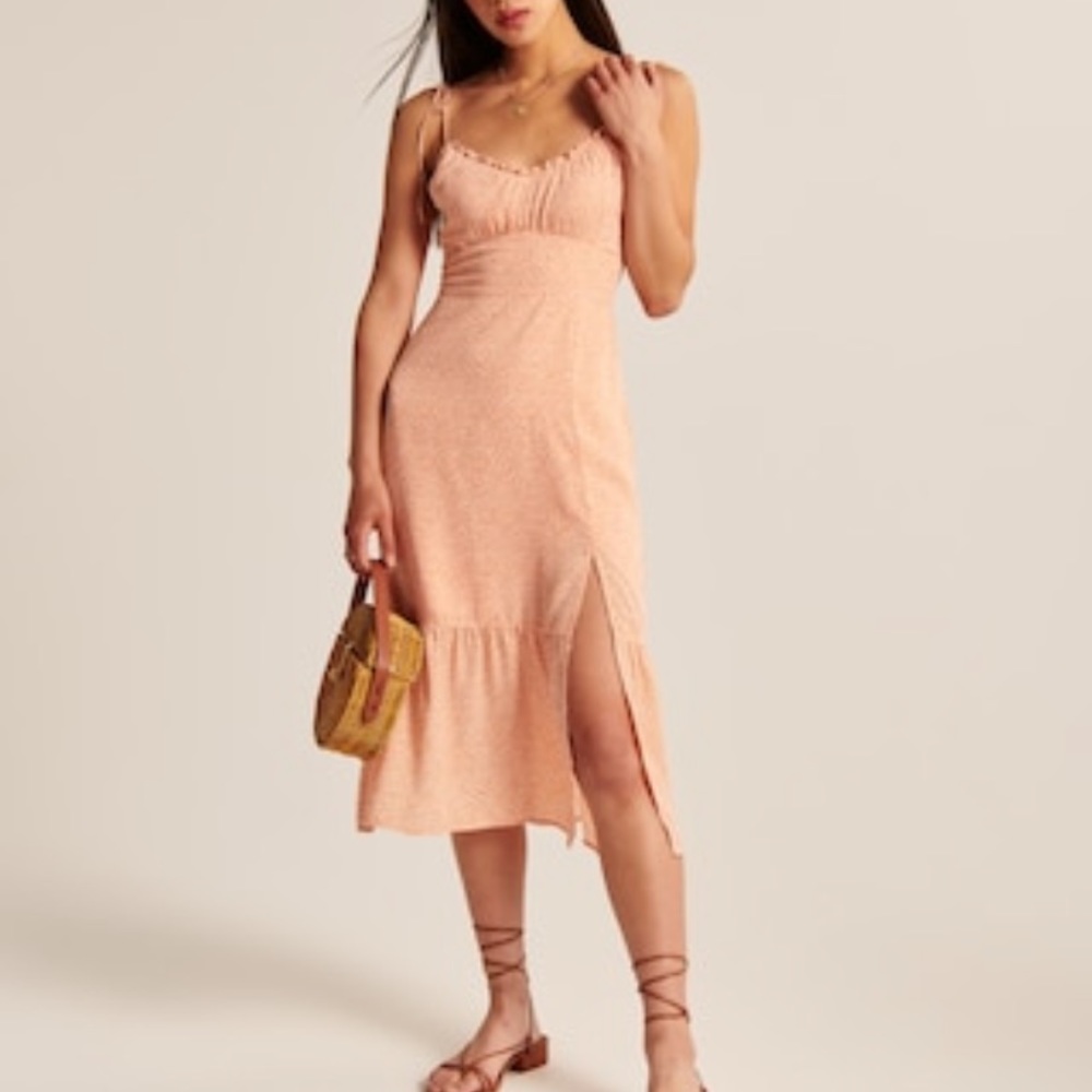 Abercrombie & Fitch Tie-Strap Ruched Midi Dress